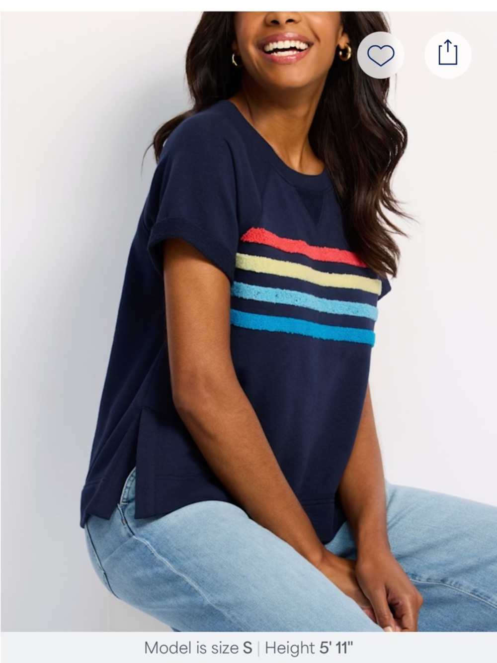 Pale Sky Navy Short-Sleeve Crew Knit Top with Multicolor Stripes